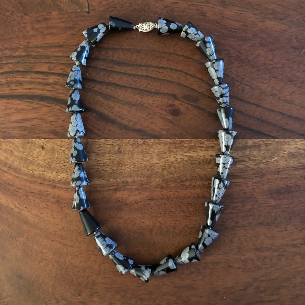 Boho Black & Gray Triangular Stone Stud Necklace - image 6